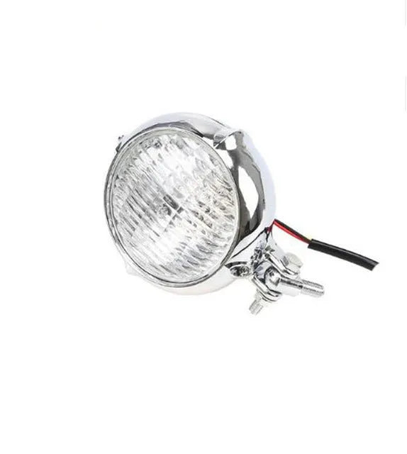 Black aluminium Harley retro headlight with 8cm diameter and yellow halogen bulb