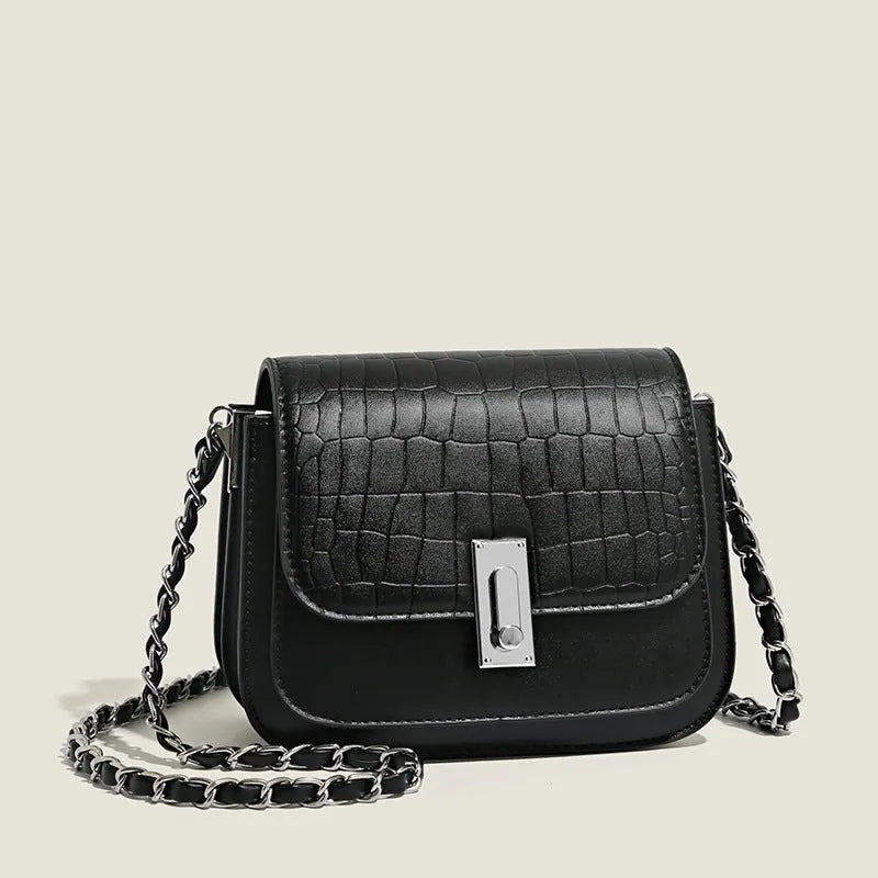 Women's fashion chain shoulder bag in soft PU with crossbody strap and sandwich pockets