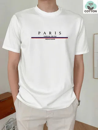Men's heavy pure cotton short-sleeved t-shirt with letter print in loose fit, shown in apricot colour