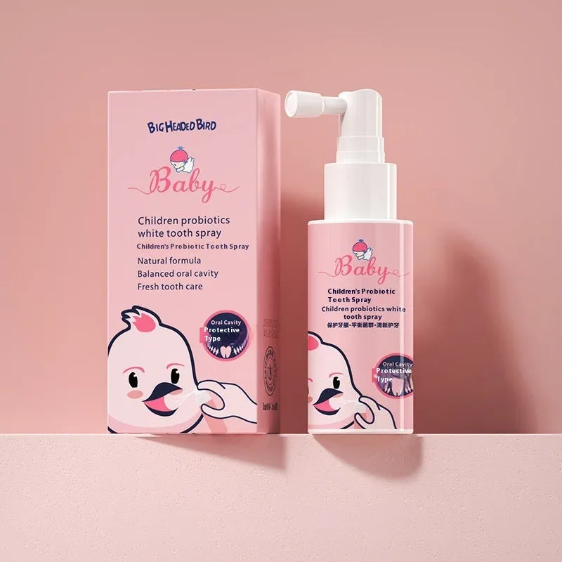 Children's probiotics teeth cleaning spray bottle 40ml with orange and strawberry flavour options