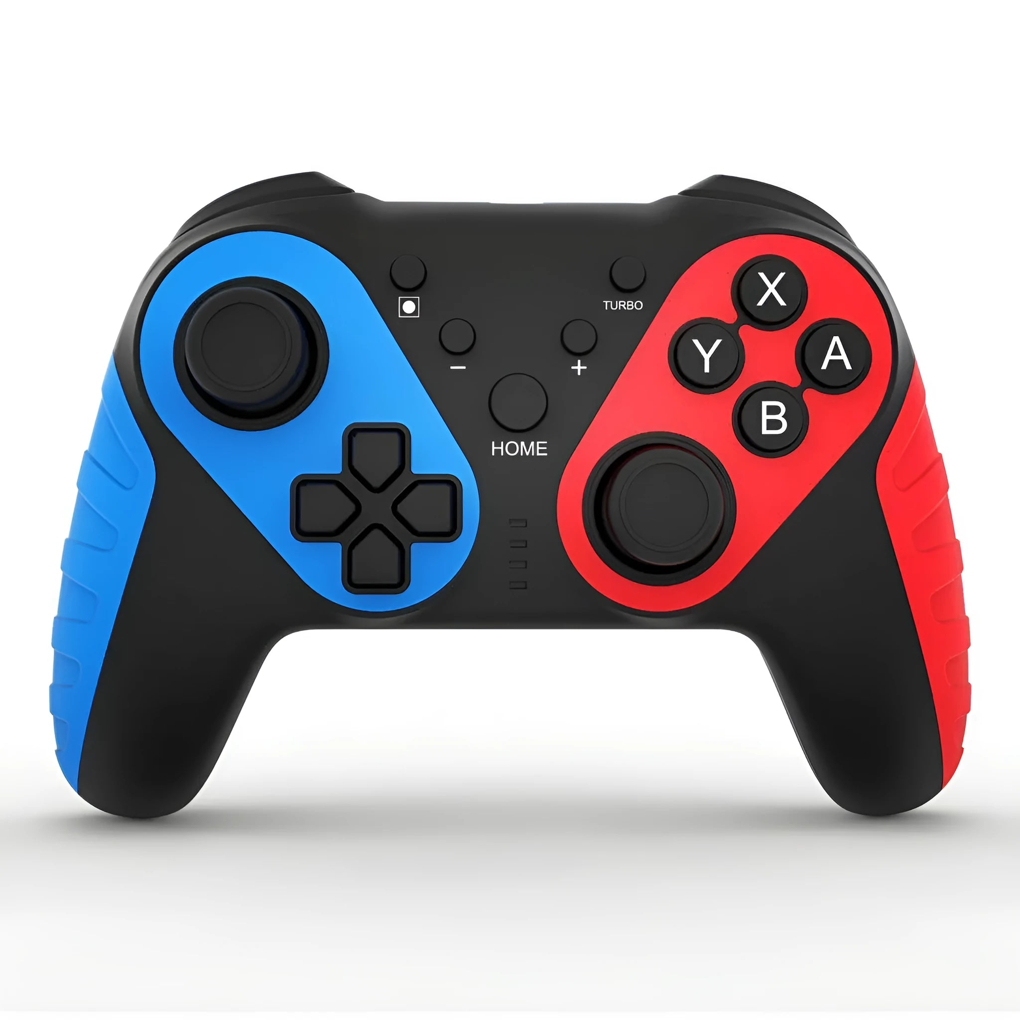 Red and blue wireless Bluetooth gamepad for Nintendo Switch and PC.