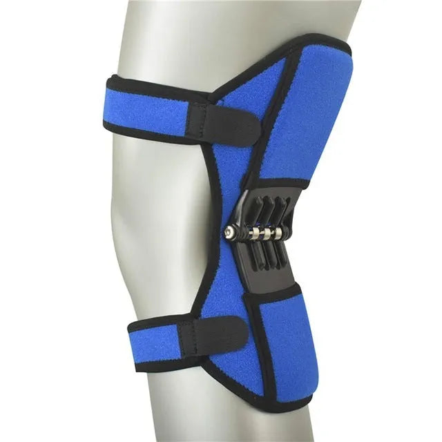 Adjustable spring knee brace support for patella, shown in black colour.