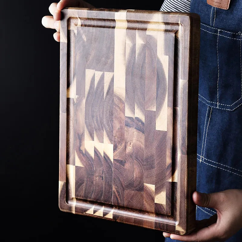 Brown imported acacia solid wood cutting board with 3cm thickness on kitchen counter