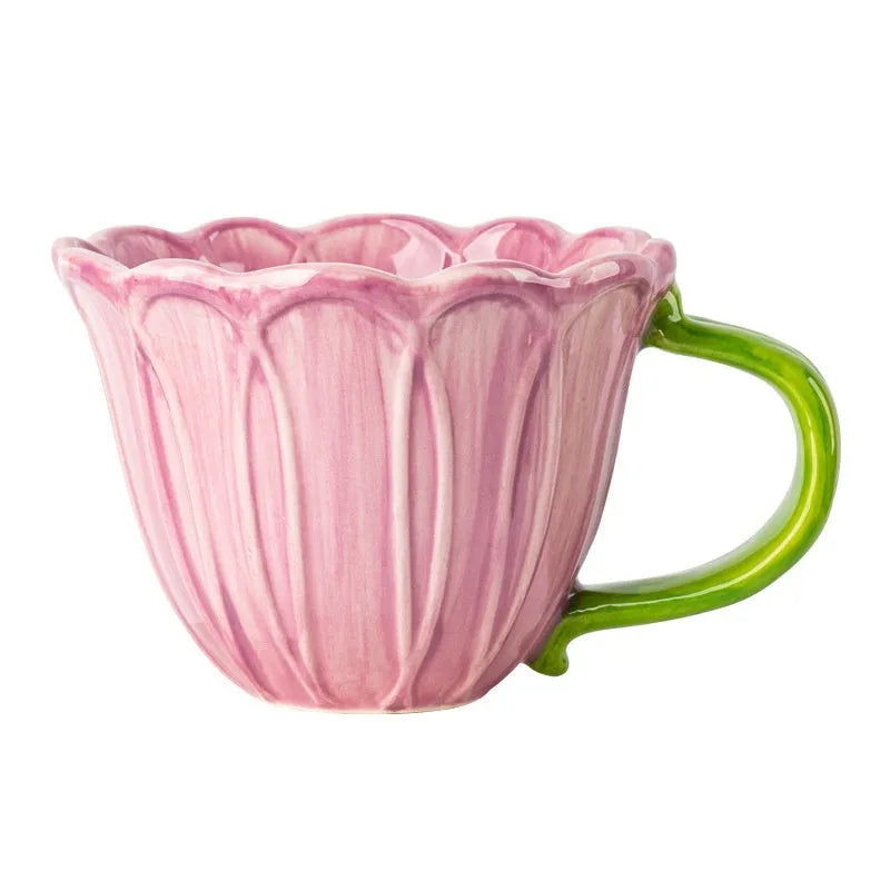 500ml pastoral pattern ceramic breakfast cup in red and purple colour options