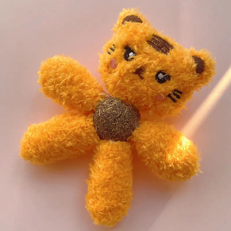 Brown bear design catnip chewing ball for dental cleaning 12.5cm cat toy