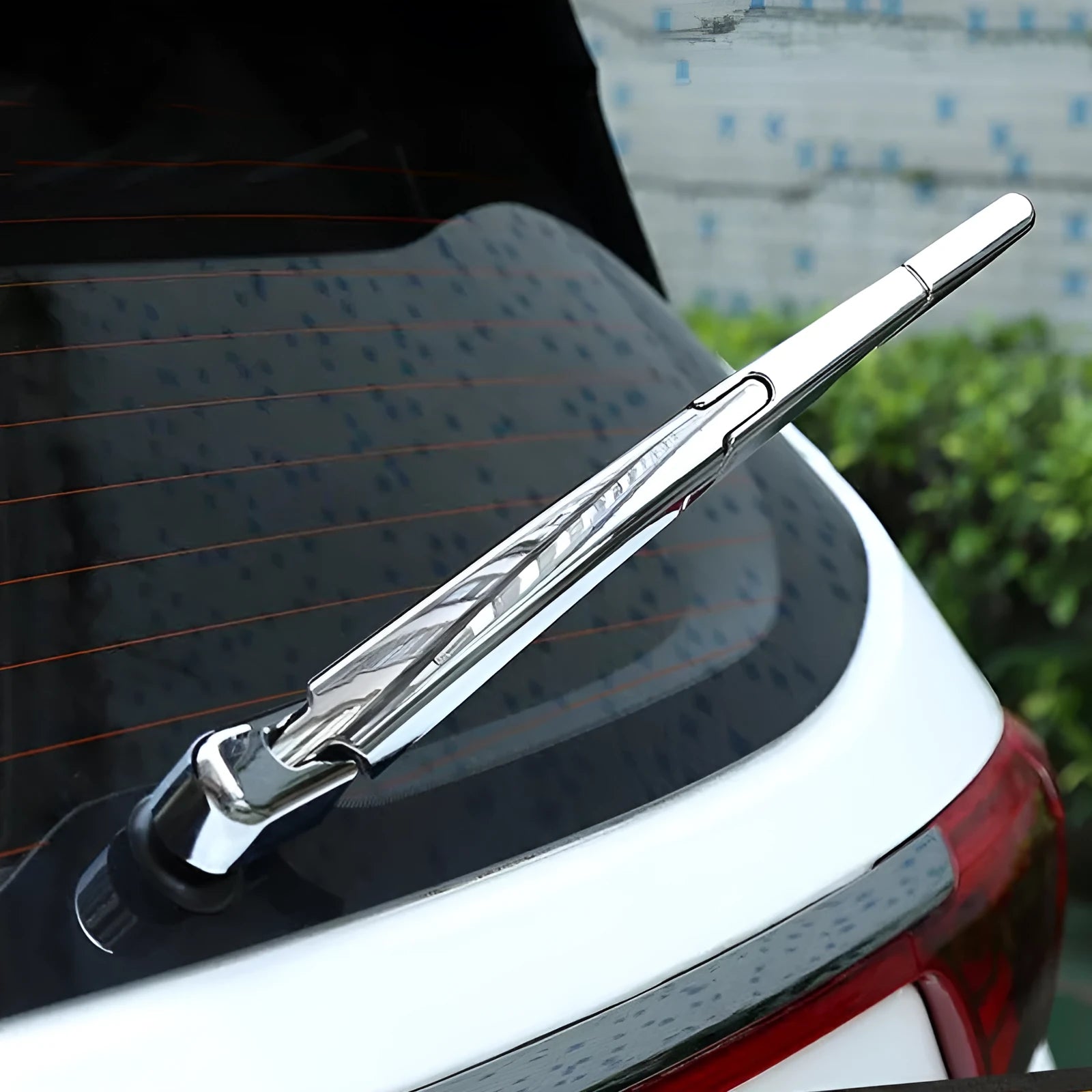 Four silver ABS plastic rear window wiper cover trims for Hyundai 2010 models.