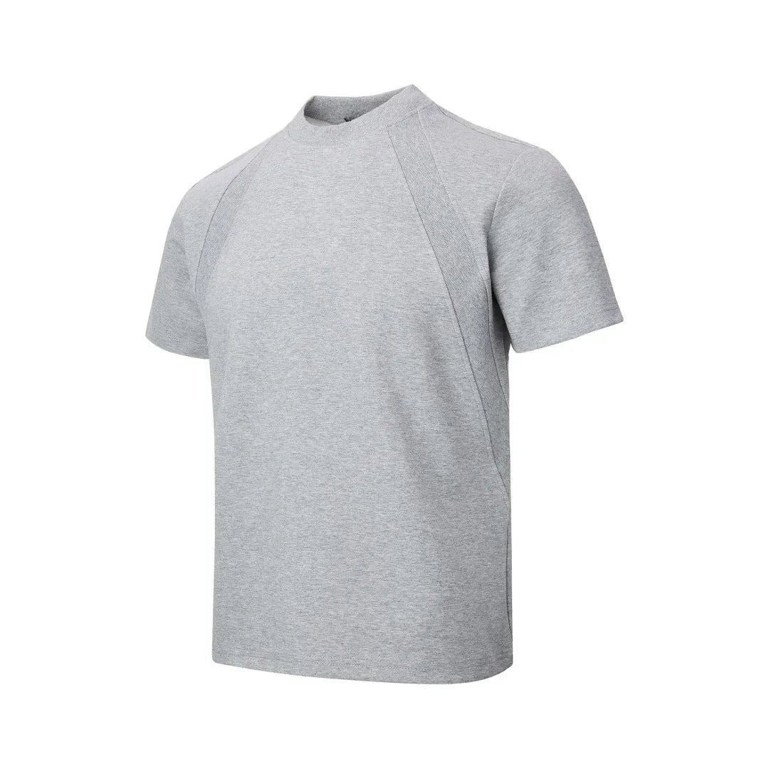 Men's black short sleeve top with air layer stitching detail, loose fit design