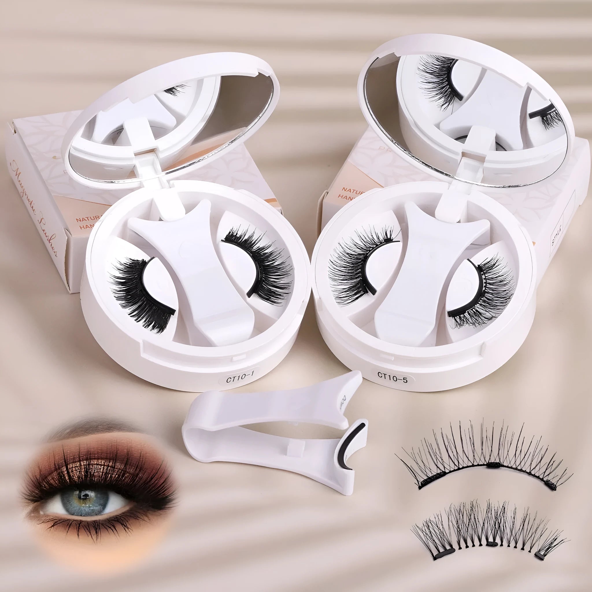 Magnetic false eyelashes with integrated soap holder in portable chemical fibre case