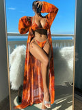 Women's sleeved bikini swimsuit set with matching robe in floral and solid colour options