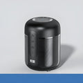 Black portable Bluetooth speaker showing compact 72mm x 99mm dimensions with connectivity ports