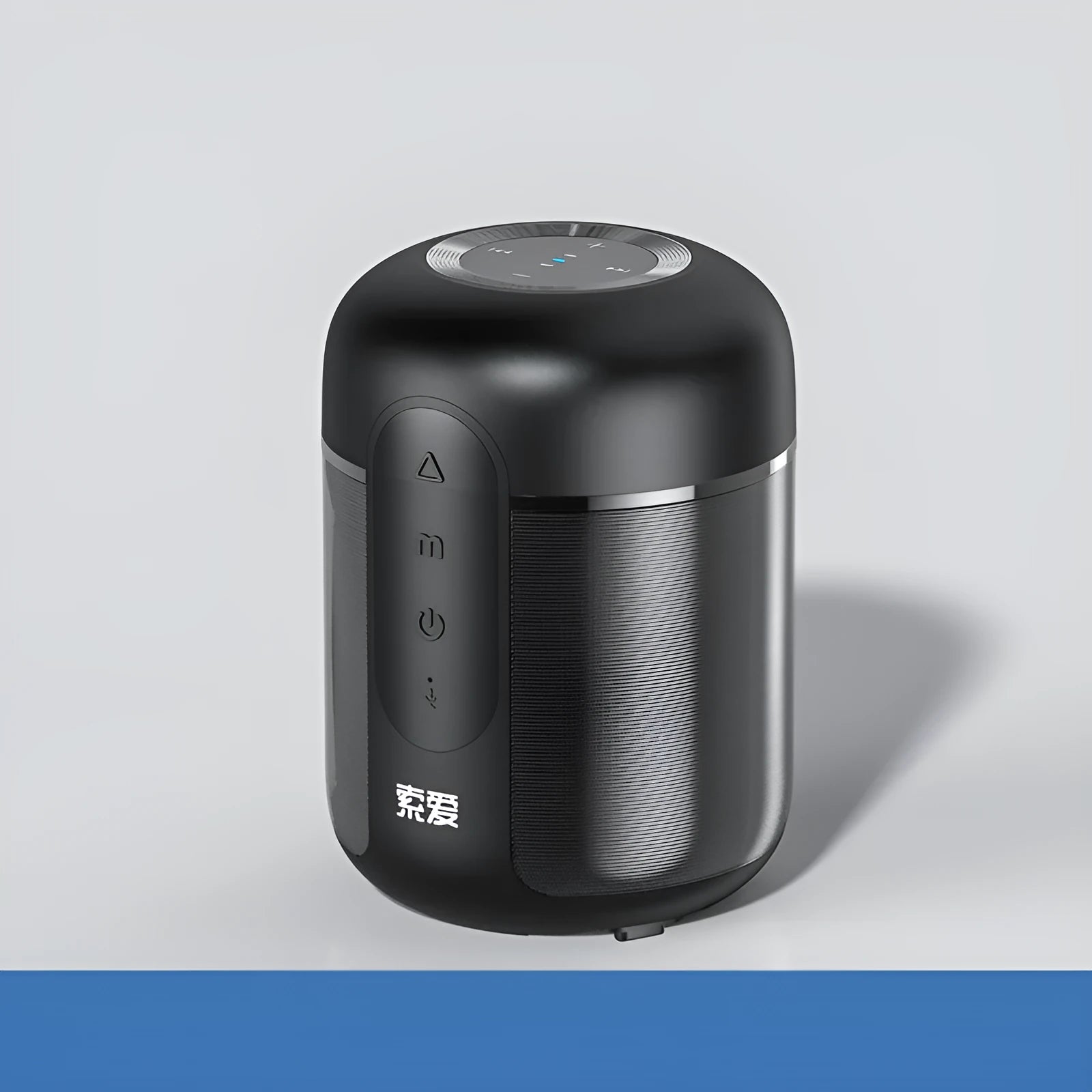 Black portable Bluetooth speaker showing compact 72mm x 99mm dimensions with connectivity ports