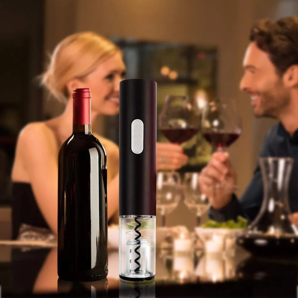 Black electric wine bottle opener with foil cutter, 23.5 cm length