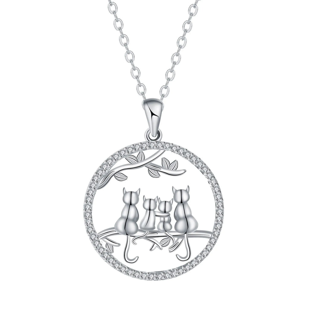 Copper necklace with four kitten pendant on cross chain for women