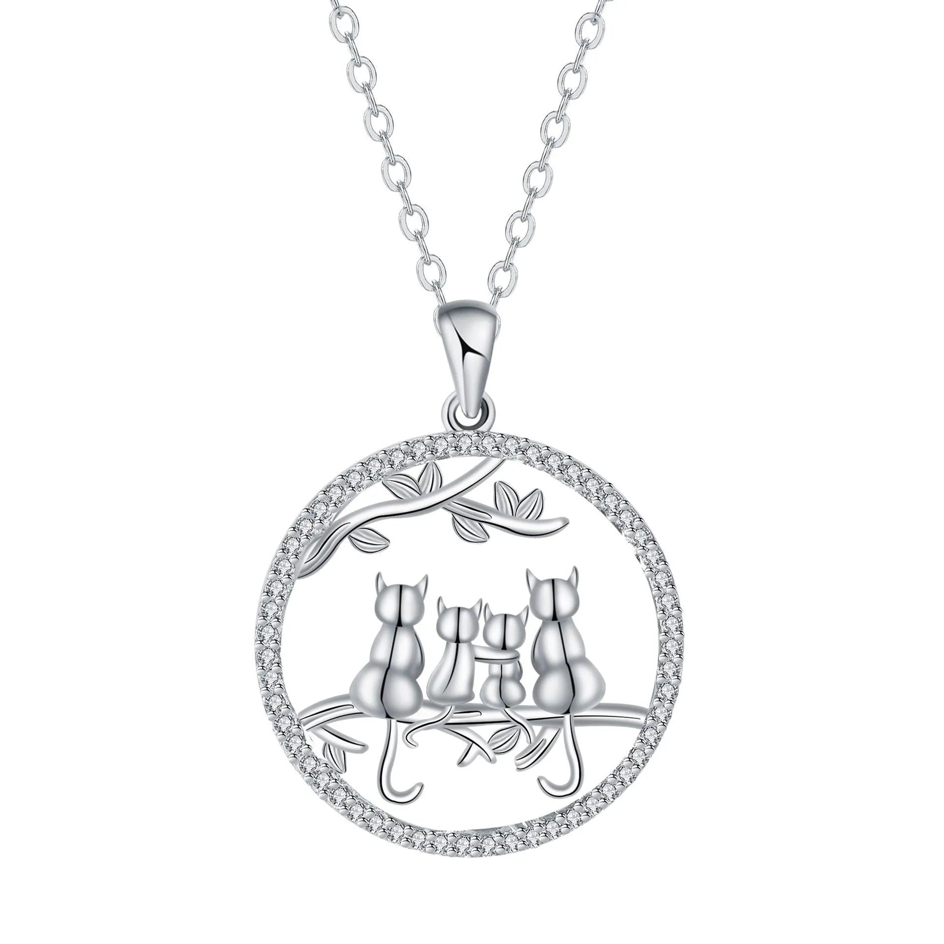 Copper necklace with four kitten pendant on cross chain for women