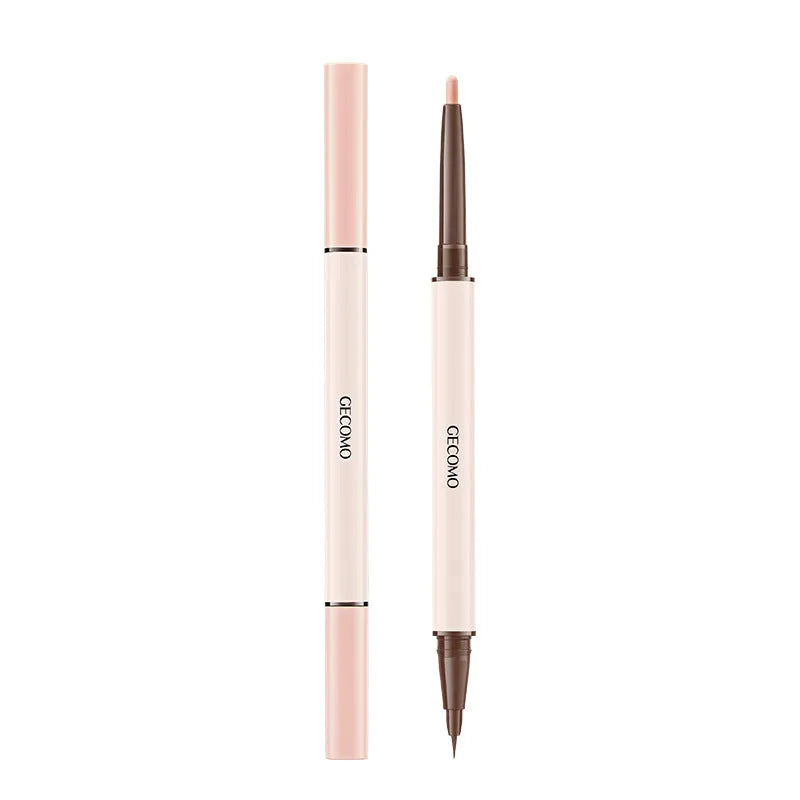 Double headed silkworm eyeliner pen in pearlescent floating platinum and born nude apricot shades