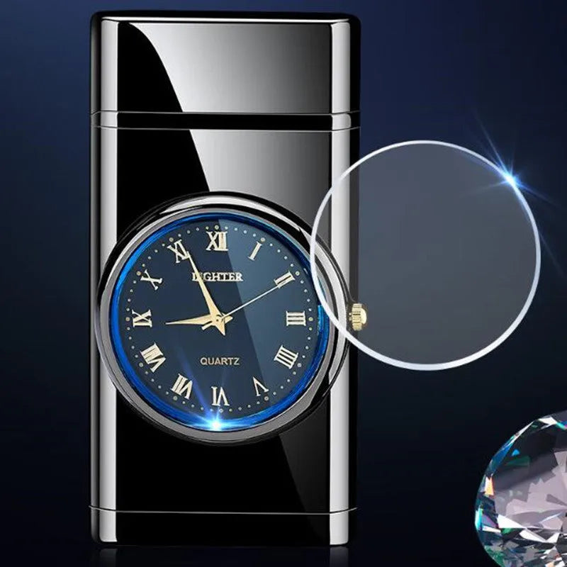 Multifunctional metal watch cigarette lighter with electronic display and LED lamp in brushed finish