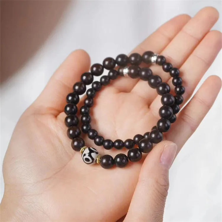 Ebony wood Tibet beads bracelet with 8mm diameter and two-circle retro design