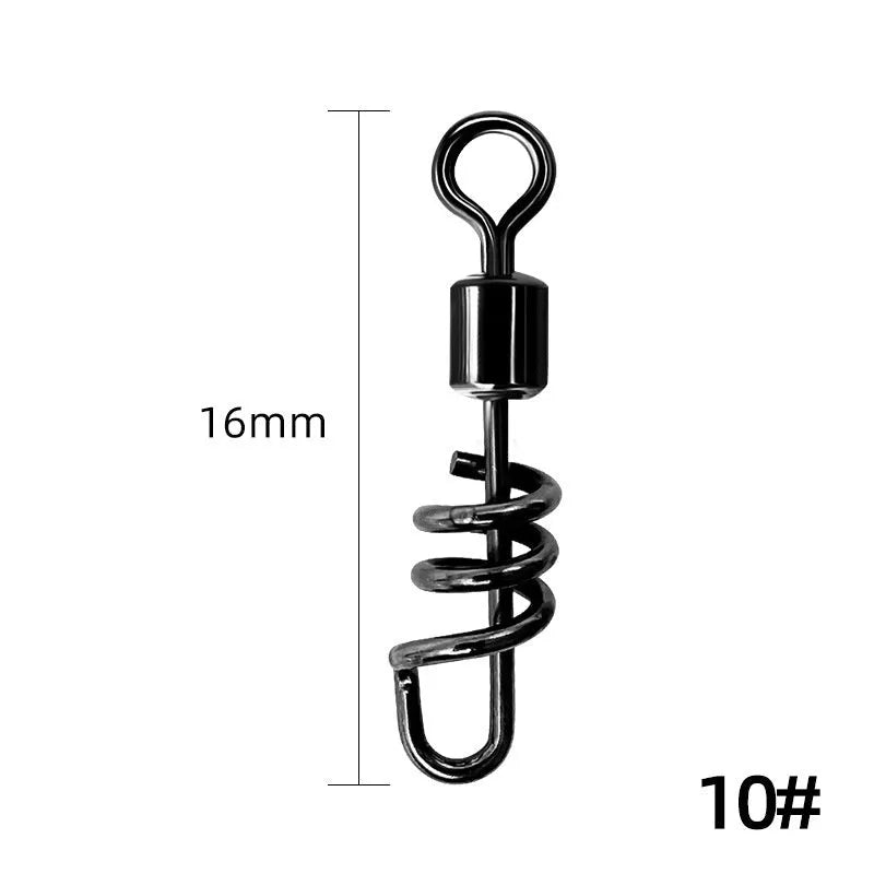 Copper and stainless steel 8-shaped fishing swivel connector in seven different sizes.