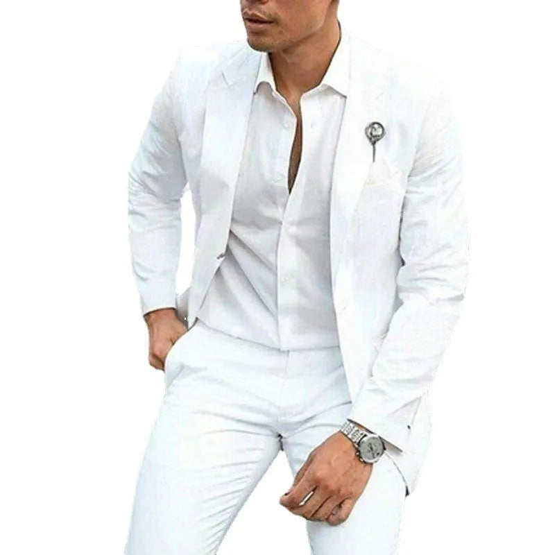 Men's white slim fit two-piece suit for wedding and formal occasions