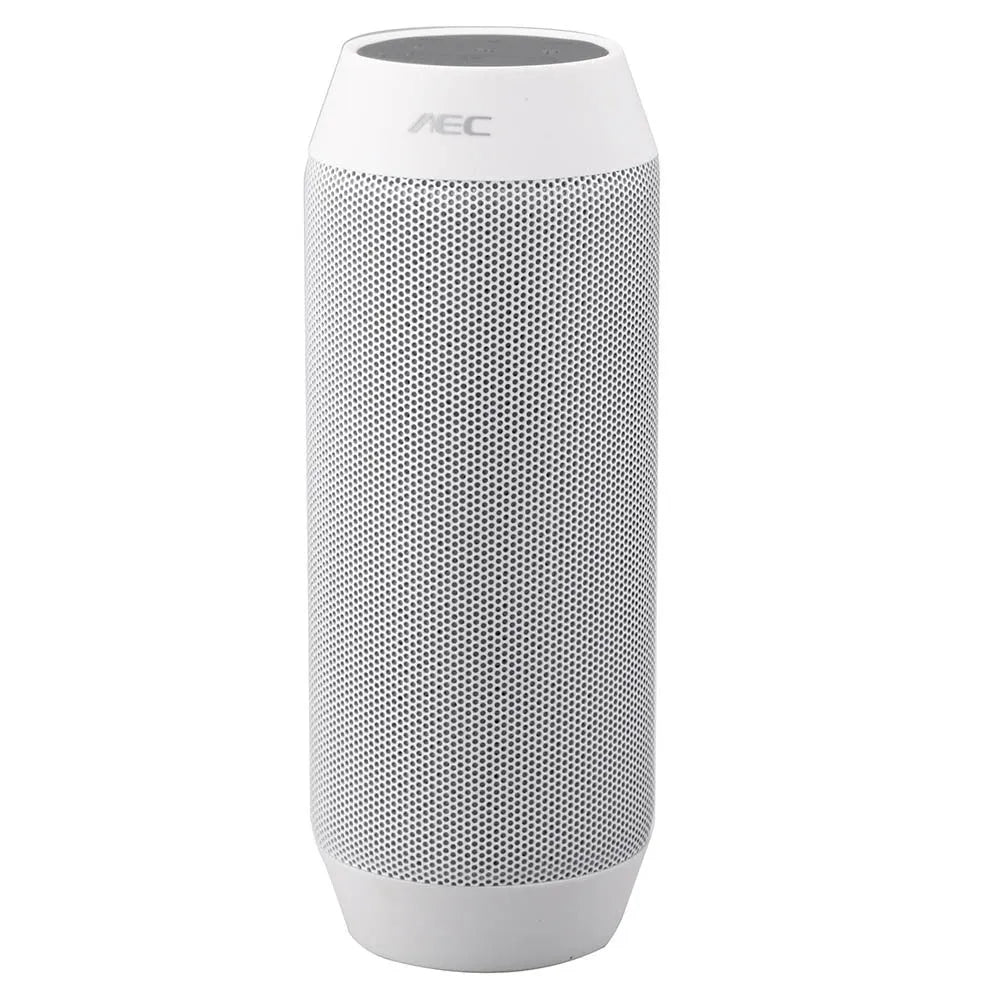Mini black or white Bluetooth speaker with colourful adjustable lights showing portable design