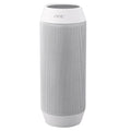 Mini black or white Bluetooth speaker with colourful adjustable lights showing portable design