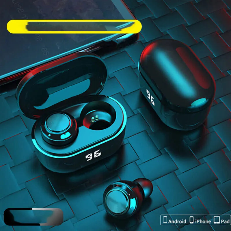 Black stereo Bluetooth headset with bilateral ear design showing wireless connectivity features