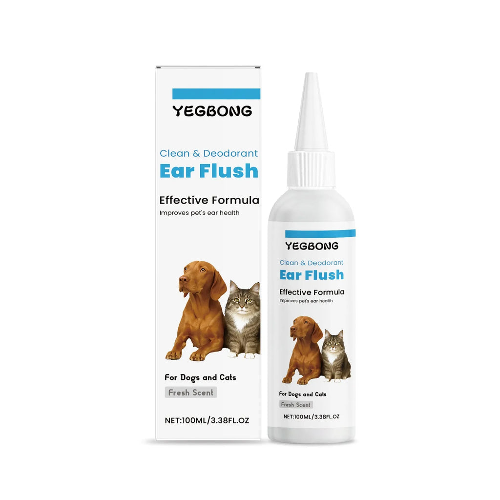100ml bottle of cat and dog ear cleaning solution with applicator for gentle earwax removal