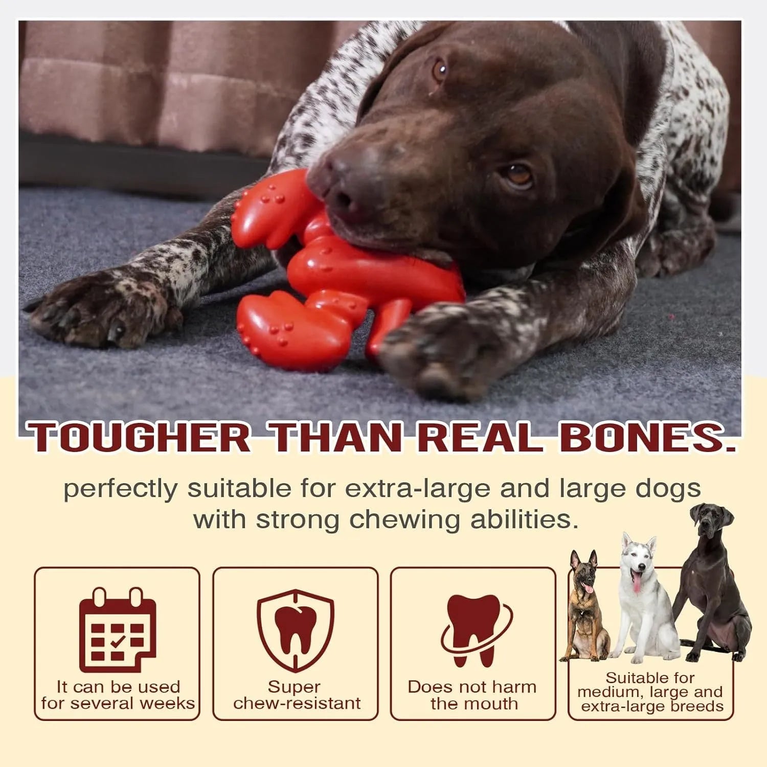 Red hard nylon dog chew toy for large breeds on a white background