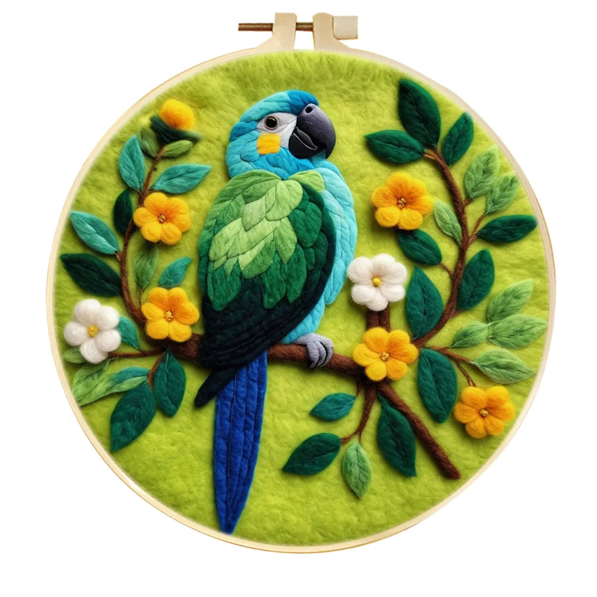 Round linen fabric embroidery kit with free hoop for making a 20x20 cm three-dimensional floral blanket painting.