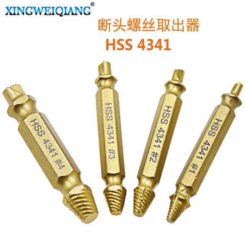 4341 high-speed steel screw extractor set with five extractors for removing stripped screws and nails