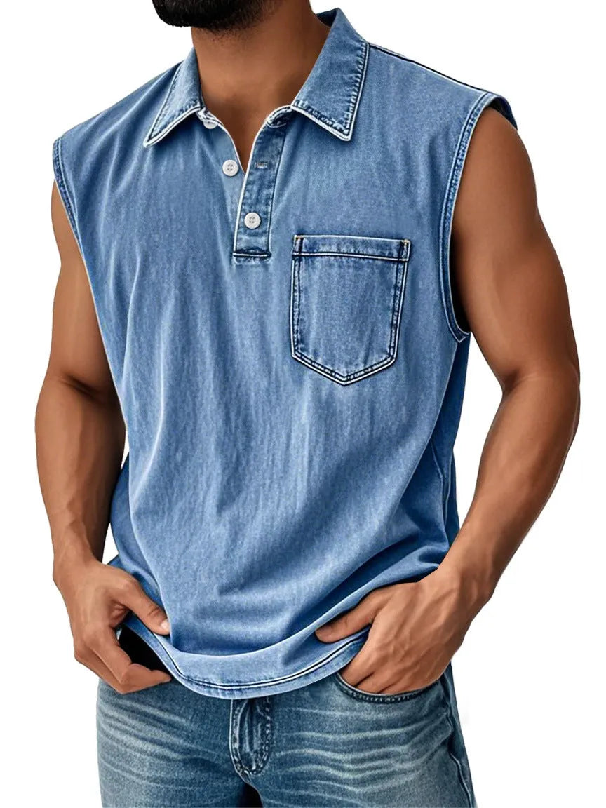 Men's 3D printed polo shirt with button front and short sleeves in loose fit