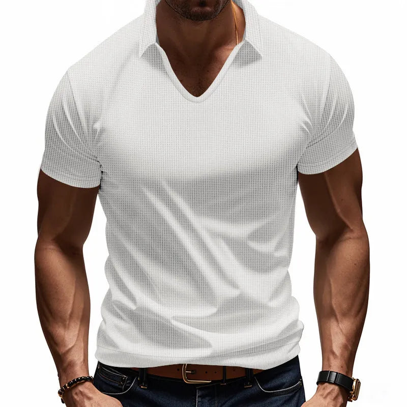 Men's casual V-neck short sleeve t-shirt in loose fit with six colour options
