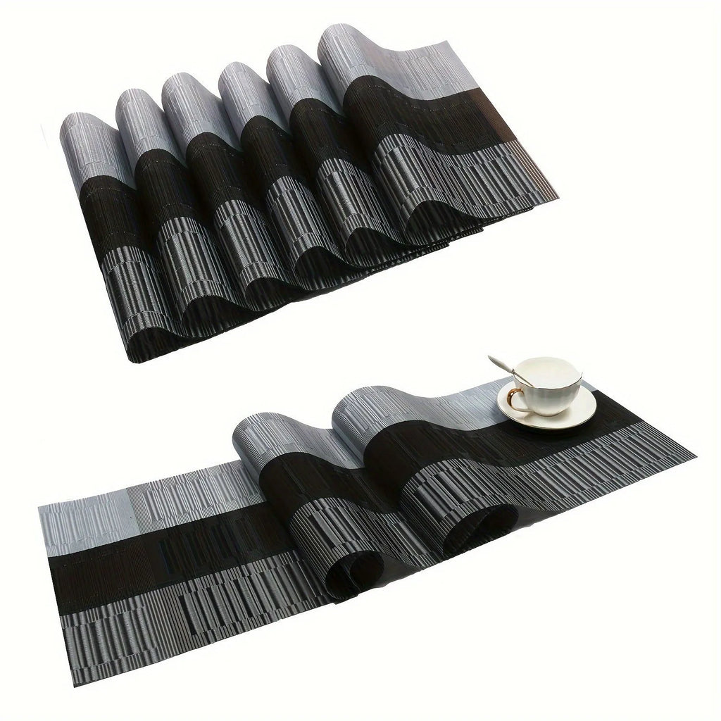 Modern PVC non-slip placemat in gradient bamboo colour on a table.