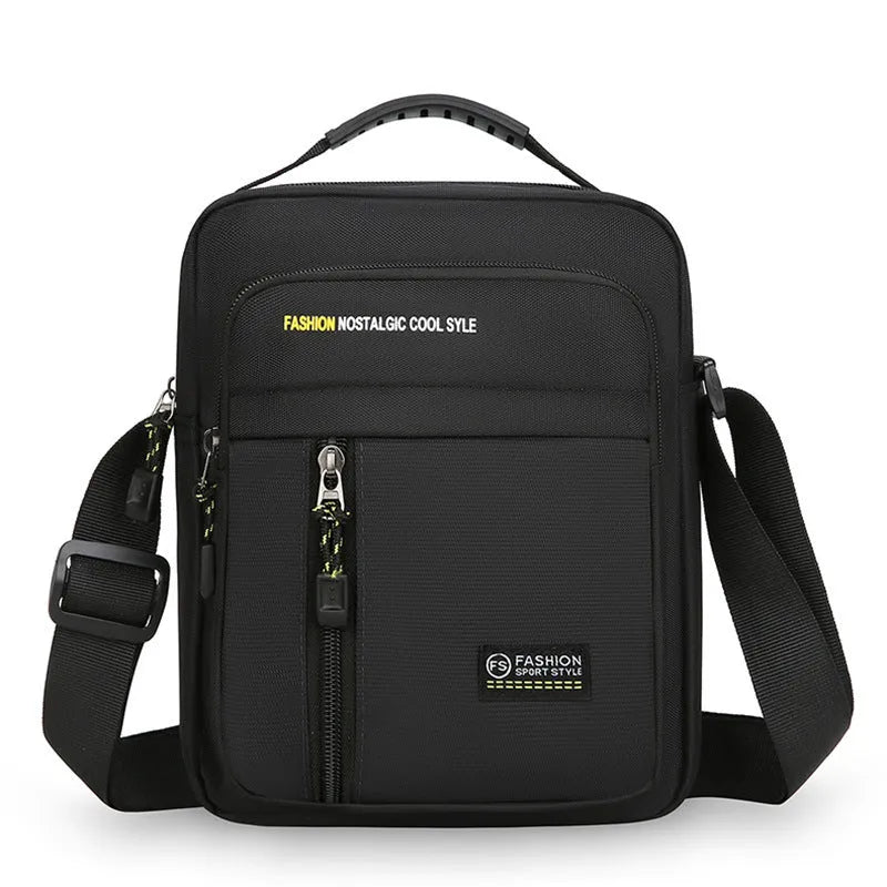 Men's casual nylon messenger crossbody bag in black, blue, gray, or green colours