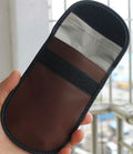 Black microfiber Faraday cage pouch for blocking car key and phone signals, sized 13.5 by 9.5 centimetres.