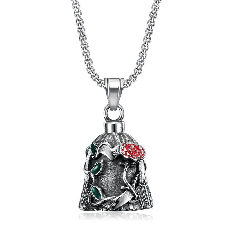 Titanium steel vintage polished motorcycle lucky bell with double-sided epoxy roses