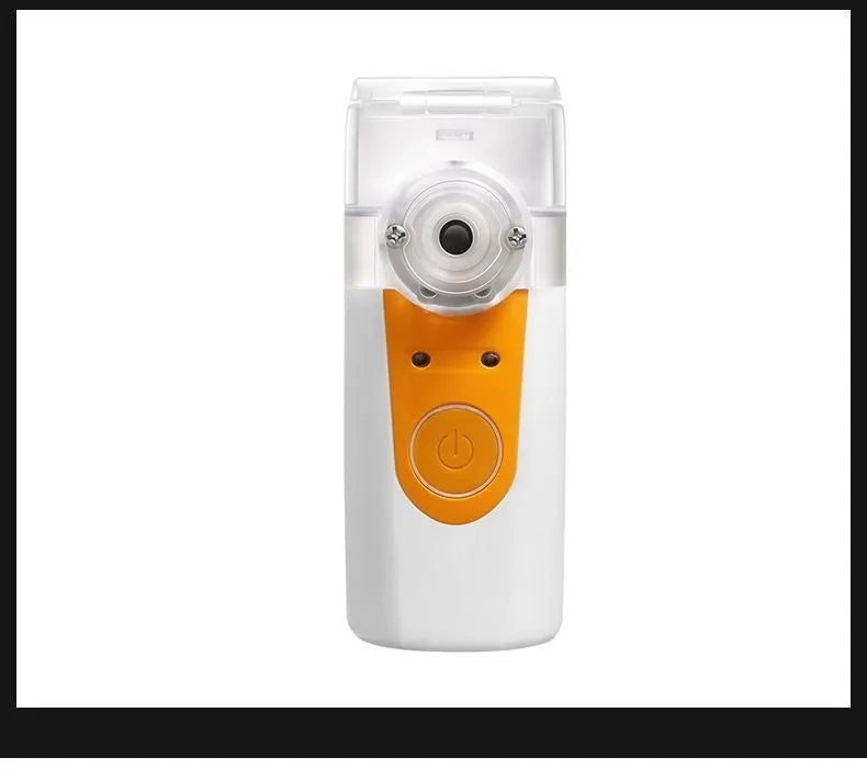 A columnar-shaped plastic handheld USB nebuliser for quiet drug atomisation at home.