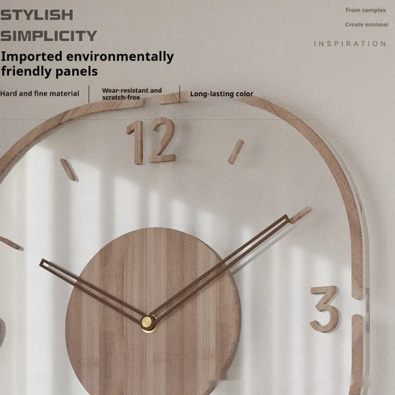 35cm square transparent wooden wall clock with modern design showing box frame and frameless options