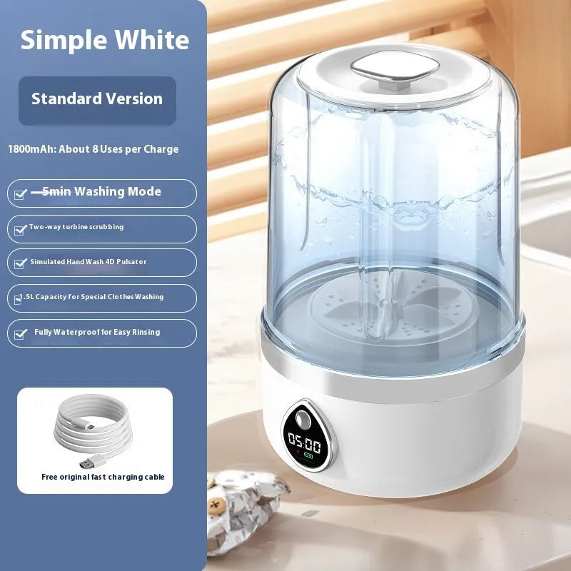 White portable USB mini washing machine showing 13.5cm width measurement