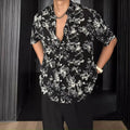 Loose casual floral printed short sleeve shirt in black or white colours
