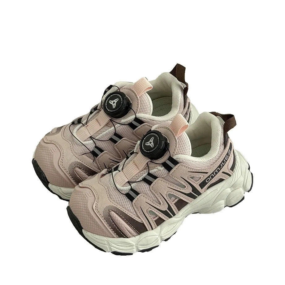 Girls casual shoes with PU leather mesh upper in black, beige or pink solid colour