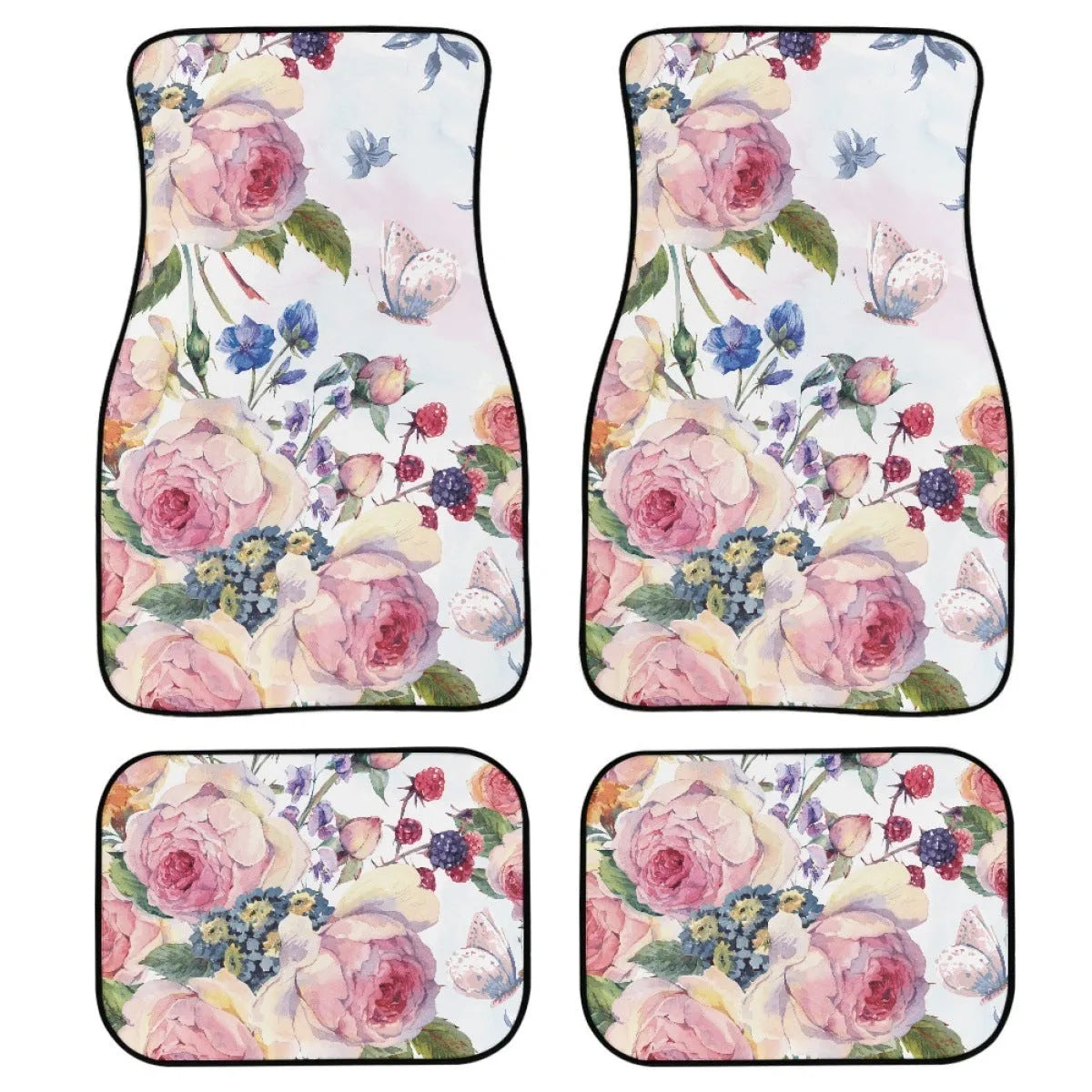 Black printed rubber car foot mat set with 20mm thickness and waterproof polyester lining