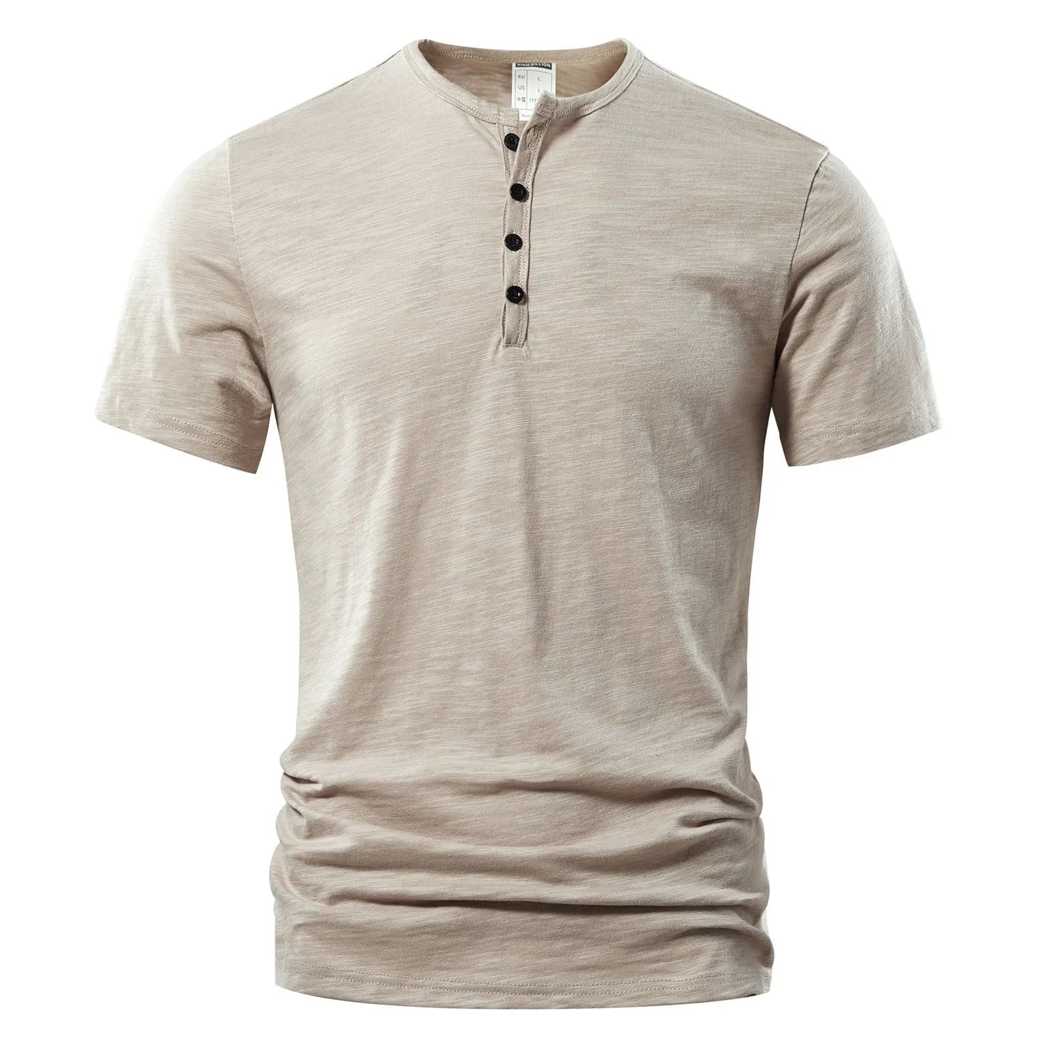Men's solid colour slub cotton short sleeve T-shirt on a hanger, showing classic British style.
