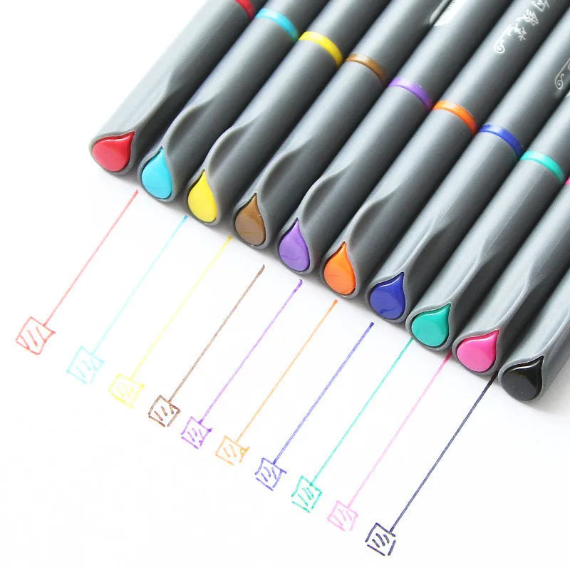 Ten 0.38mm syringe-style hook line pens for technical drawing, each 15.8 cm long.