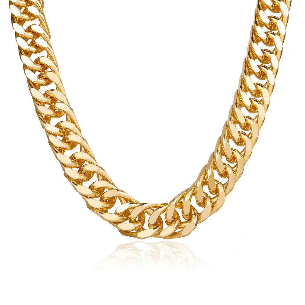 Women's gold thick chain necklace with 32cm length and electroplated alloy construction