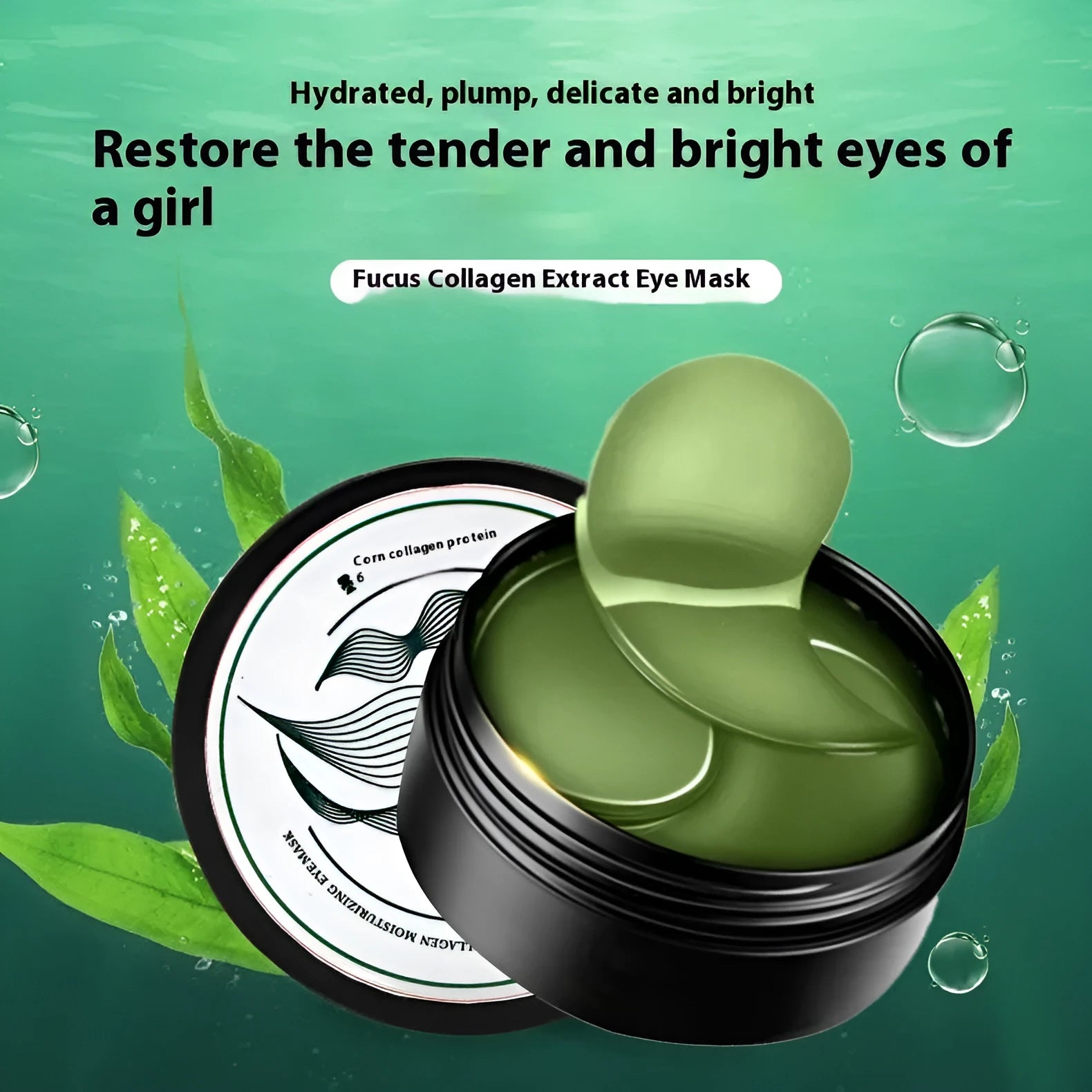 Pack of 60 green seaweed extract eye masks with collagen essence and sodium hyaluronate