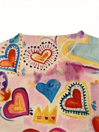 Loose-fit digital printed top with a lapel collar, available in sizes S to 5XL.