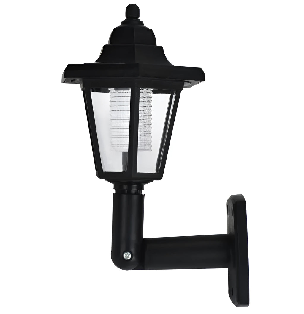 Black hexagonal solar wall lamp for outdoor garden and patio lighting