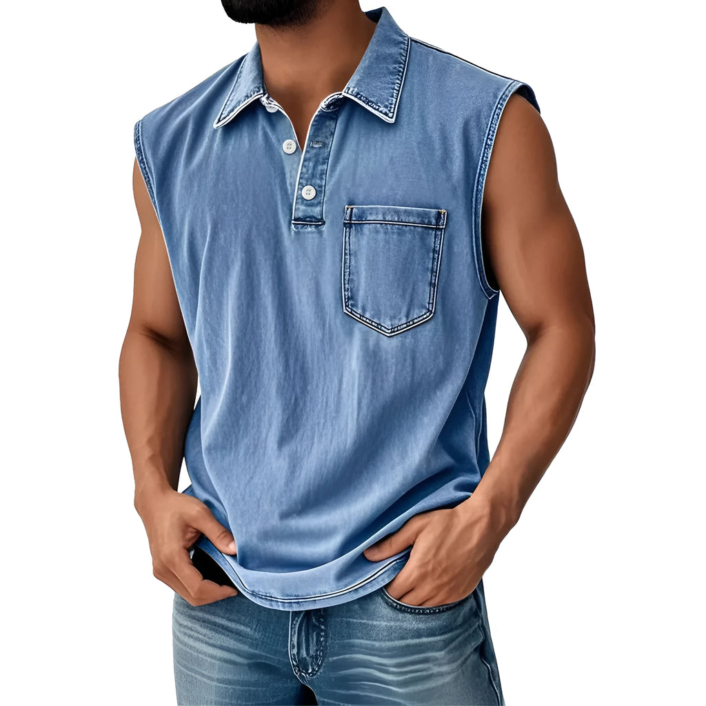 Men's 3D printed polo shirt with button front and short sleeves in loose fit
