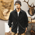Men's retro corduroy shirt jacket in red or black colours with loose fit design